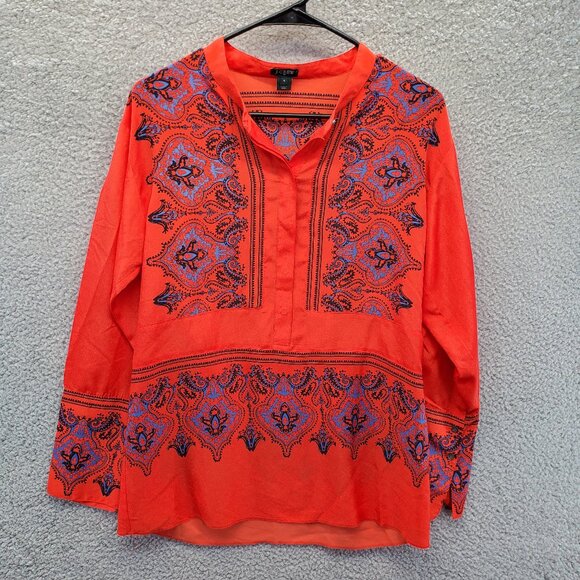 J. Crew Paisley Dervish Tunic Red Blouse Small - Picture 2 of 9